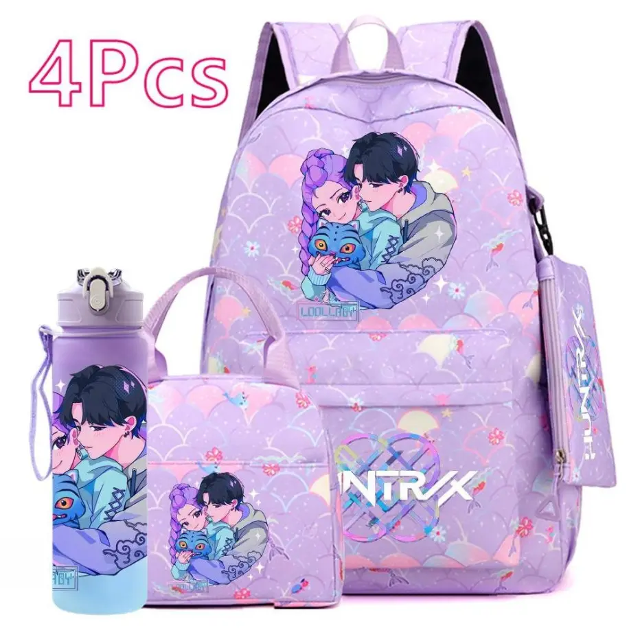 Kpop Demon Hunter Backpack for Girls, 4PCS Cute Pink School Backpack Set with Lunch Bag, Pencil Case & Water Bottle, Back to School Essentials