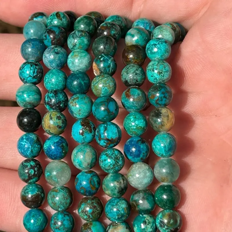AAA Grade Phoenix Stone Bracelet - 6mm Vibrant Chrysocolla Malachite Stretch Bracelet, 7.5" Genuine Crystal Healing Jewelry