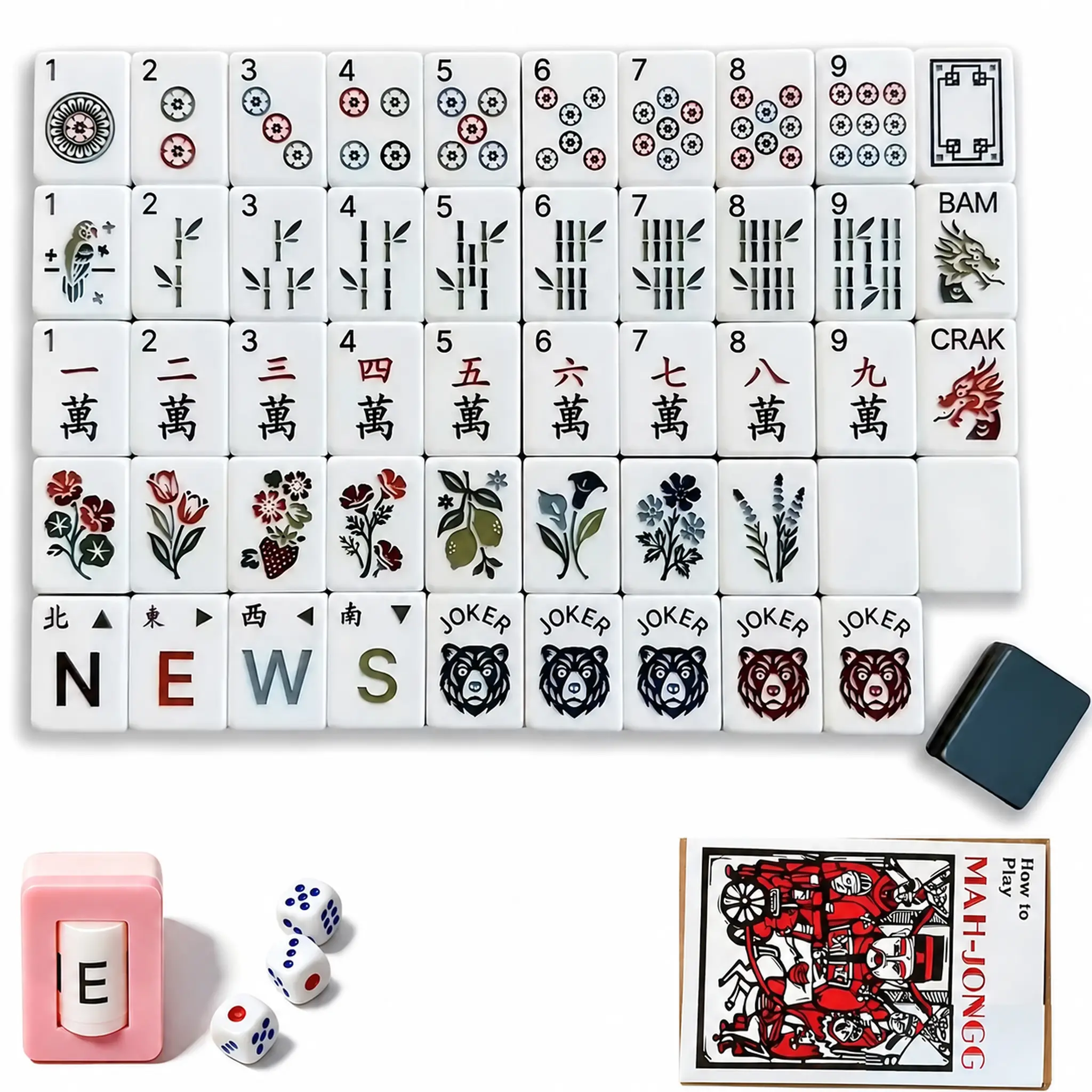 JXJ Mahjong Tile, 160pcs Acrylic Engraved American Mahjong Tiles (1.4") Suitable for Home Use, Handheld Travel And Tabletop Game with French, Plastic Tiles For, Portable Mahjong Board for Parties, Tournaments, Gifts