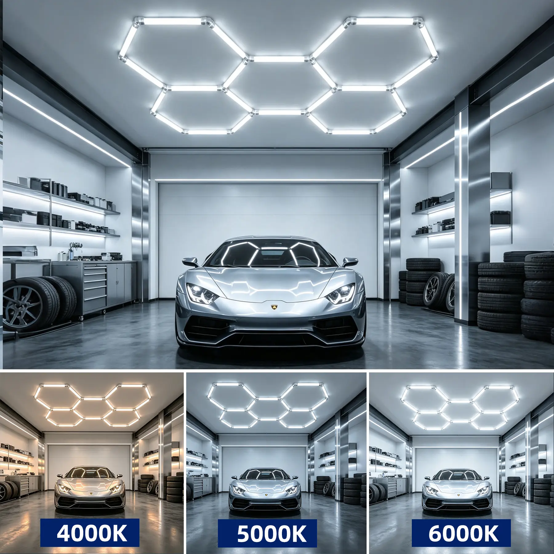 SEURON Hexagon LED Ceiling Spot Light Complete Kit, 168W Power, 5 Grids, 3 Color Temperatures (4000, 5000, 6000), 20160LM, Aluminum, Easy-Install Bright Illumination Honeycomb Indoor Lighting for Home Improvement,sohochic