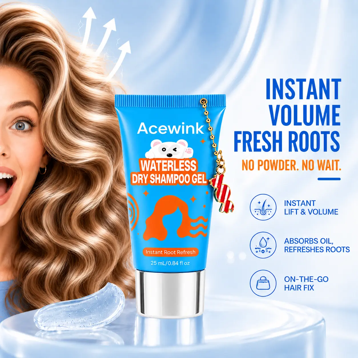 Acewink Waterless Dry Shampoo Gel - Lightweight No-Rinse Leave-In Shampoo for Oily Hair, Instant Root Refresh, Gym & Travel-Friendly Hair Care