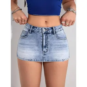 PETITE Women's Pocket Decor Bodycon Denim Mini Skirt Y2k