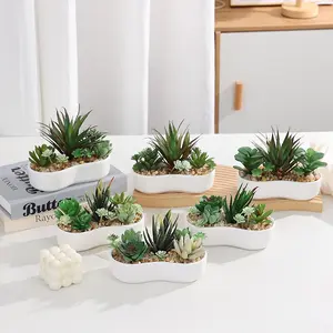 Realistic Ceramic Dual-Pot Succulent Plant Pottery, No Watering Required, Nordic Style Desktop Greenery Decor, Living Room Desk Mini Healing Fake Flower Ornament