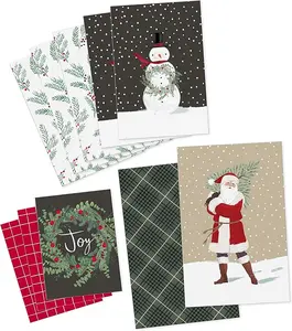 Christmas Shirt Boxes for Presents (10 Clothes Boxes with Lids: 3 Small 11", 5 Medium 14", 2 Large 16") Red, Green and Black Plaid, Snowmen, Santa, Winter Greenery