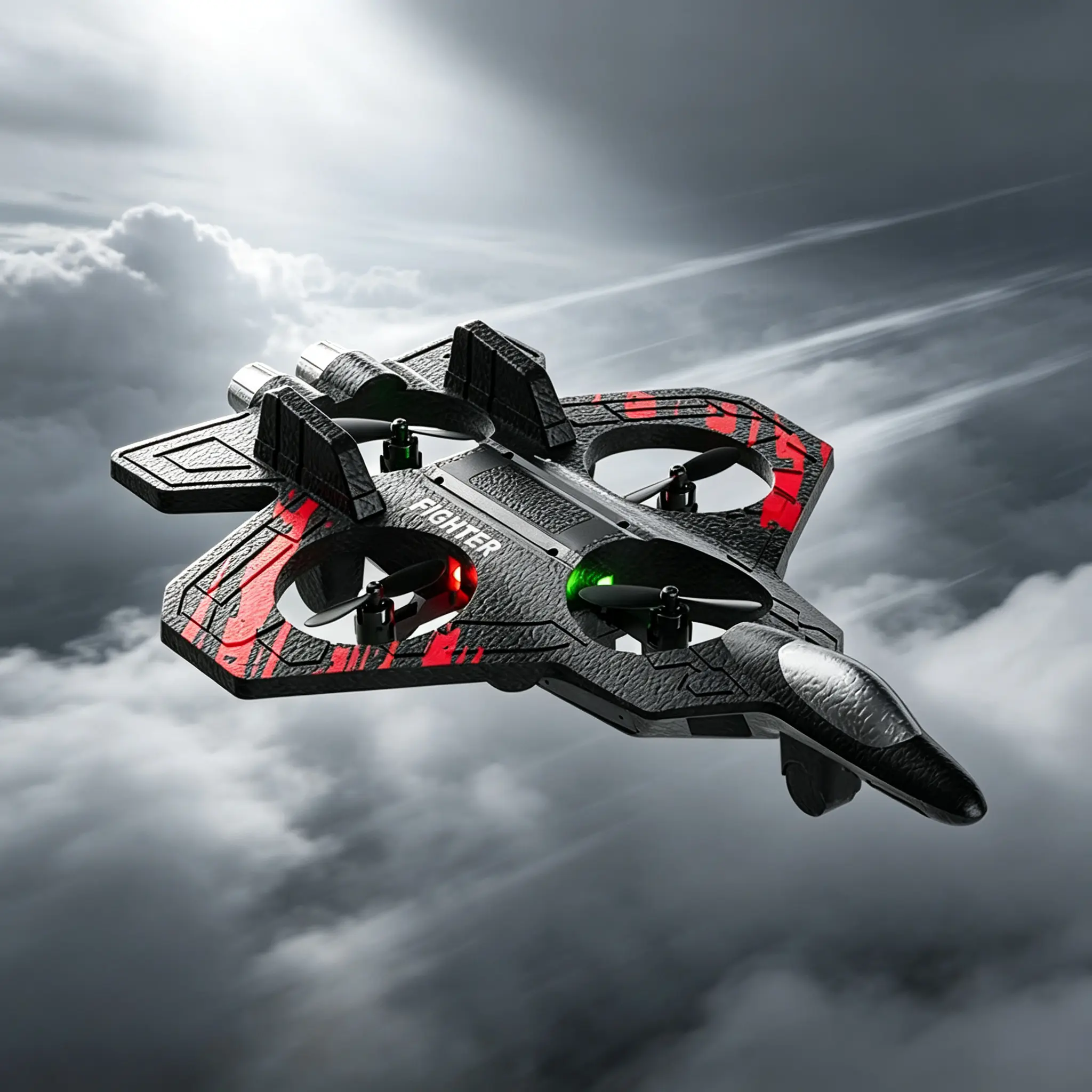 [Christmas gift]  2.4GHz RC Fighter Jet Drone, EPP Foam Remote Control Airplane with LED Light, 1-Key Takeoff/Landing & 360° Stunt Roll, Quadcopter Toy for Boys Beginners, Christmas Birthday Gift
