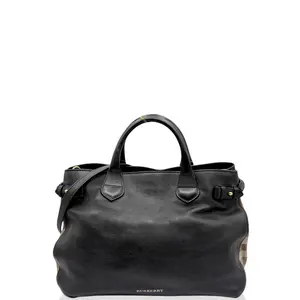 Pre-owned BURBERRY Leather tote bags Medium Banner Tote Calfskin Black (ym012726a5)