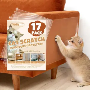 17Pack Anti Cat Scratch Furniture Protector, Clear Couch Protector from Cat Claws, Pet Deterrent for Sofa Wall Door Bed, Single Sided Self Adhesive Easy Apply, Heavy Duty with 50 Twist Pins
