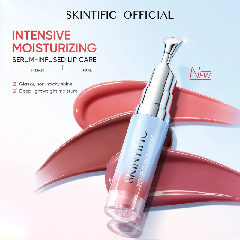 SKINTIFIC Intensive Moisturizing Lip Serum – Peptide Plump & Repair Complex, Cooling Metal Applicator, Glassy Shine for Dry Lips, Lip Care Serum, Hydrating Lip Treatment, Plumping Lip Gloss