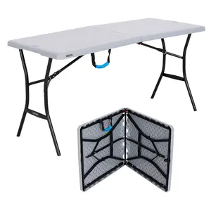 Lifetiime 5 Foot Rectangle Fold-in-Half Table, Indoor/Outdoor Essential, Gray, 60.3" x 25.5"