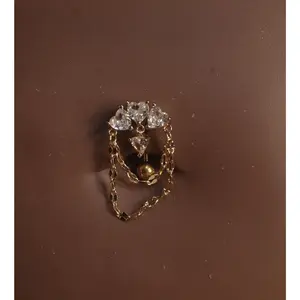 Triple Three Heart Dangle Navel Ring