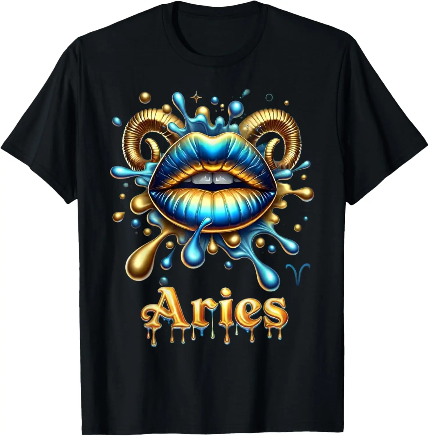 Women's Casual Graphic T-Shirt, Everyday Short Sleeve Crewneck 100% Cotton Aries Birthday Queen Drip Lips Zodiac Top, Shortsleeve, Round Neck, Tshirt, Streetwear, Vintage