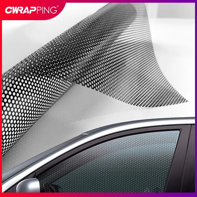 One Way Perforated Film  Self Adhesive Suitable for Cars Headlight Tint Perforated Black Vinyl Film Sticker Privacy Window Film