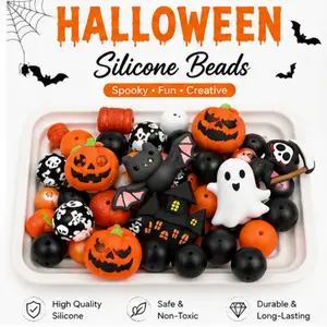 A box of mixed Halloween DIY silicone beads, horror bulk 3D beads, including pumpkin ghost, Halloween DIY bracelet necklace gift