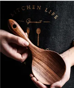 1pc Teak Wood Rice Spoon, Rice Paddle Scoop, Wooden Kitchen Spoon, Ladle, Tablespoon, Big Serving Spoon, Wooden Kitchen Utensil Tableware
