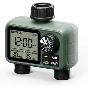 Sprinkler Timer for Garden Hose, Programmable 1 or 2 Outlet Controller with Self-Cleaning Valve, 15-Day Frequency, Large Dial, Rain Delay & Auto-Off, IPX5