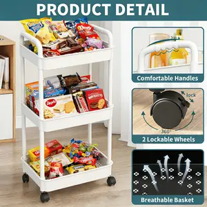 3 - Tier Rolling Storage Cart With Wheels, Multi - Layer Utility Trolley Organizer With Perforated Shelves & Divided Baskets, Easy - Move Storage Solution For Bathroom, Kitchen, Office, Bedroom, Quick Assembly & Space - Saving Design.