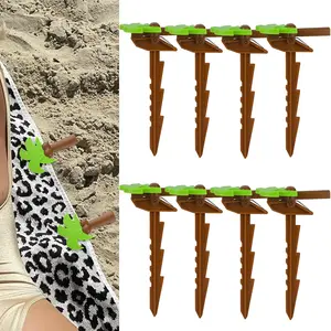 Beach Towel Clips Outdoor Towel Anchor Stakes Clamps Picnic Blanket Holders Beach Sand Spikes Coconut Palm Tree 10pcs
