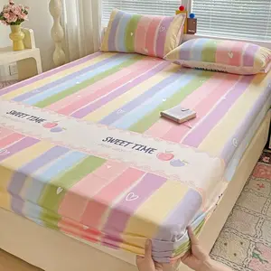 Pastel Stripe Fitted Sheet Set, 1 Sheet + 2 Pillowcases, Ideal for Tween Bedrooms, Guest Rooms, Cozy Apartment Nooks, No Pillow Inserts