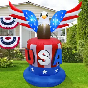 8FT Patriotic Bald Eagle Inflatable on Uncle Sam Hat with LED Lights – America 250 Celebration 2026 4th of July Outdoor Yard Decoration for Independence Day & Veterans Day