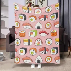 Soft Funny Throw Blanket Japanese Style Sushi Roll Print Flannel Cartoon Patterned Fleece Blanket For Bed,Sofa,Chair All Seasons Comfort,Ideal Gift For Food Enthusiasts,  Thin Blanket Dream Workshop