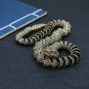 [Vintage Brass Desk Decor Rattlesnake] Vintage Brass Rattlesnake Figurine - 3D Lifelike Dragon Snake, Artisanal Desk Decor & Tea Pet Gift, Versatile Indoor/Outdoor Use