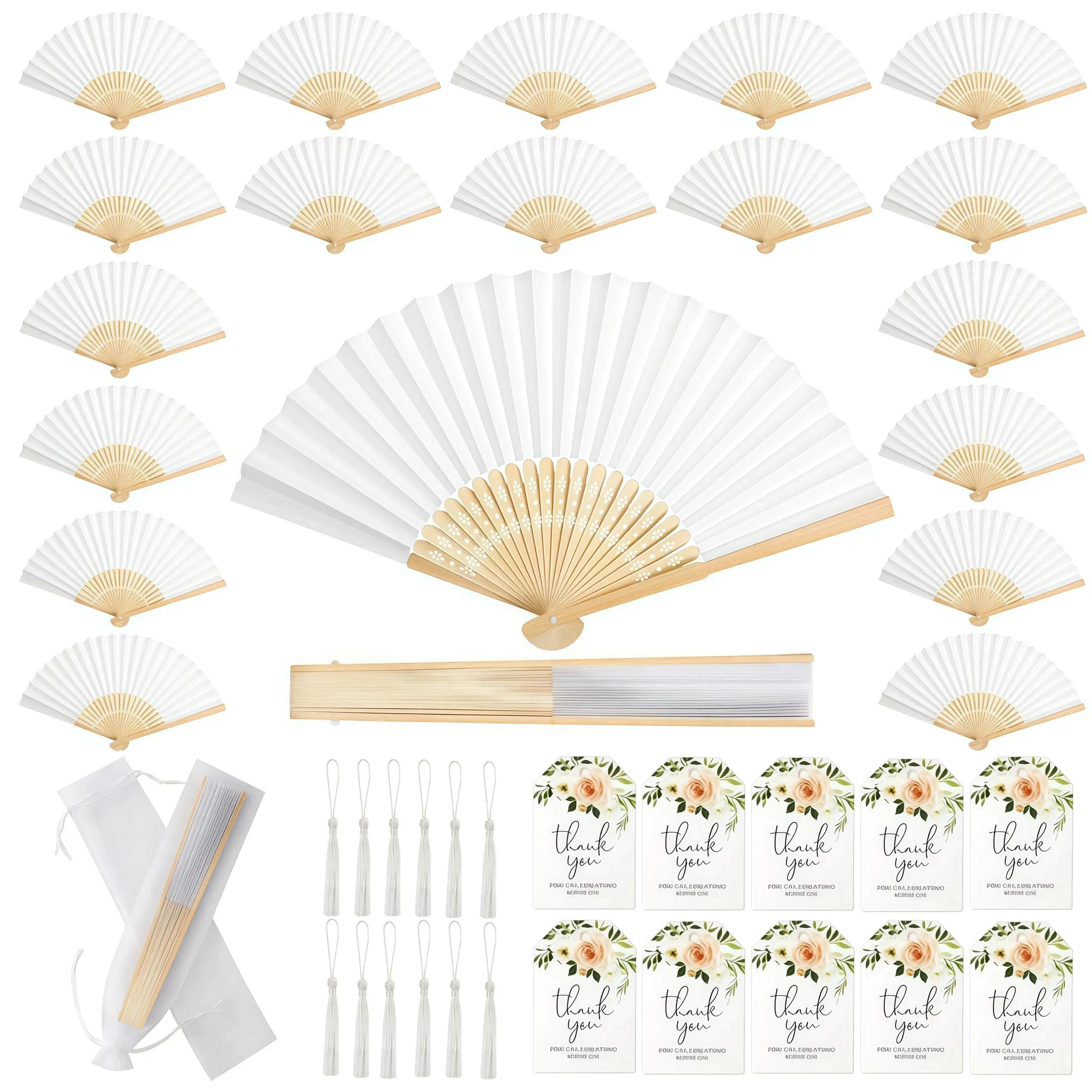 30pcs Foldable Paper Hand Fans Set,Party Gifts With Thank You Card, Tassels & Organza Bags, DIY Wedding Favors Kit For Bridal Shower Guests,Baby (Decor, Photo Use,Wooden) ,cool christmas funny cash gift fun holiday formen teacher office prank