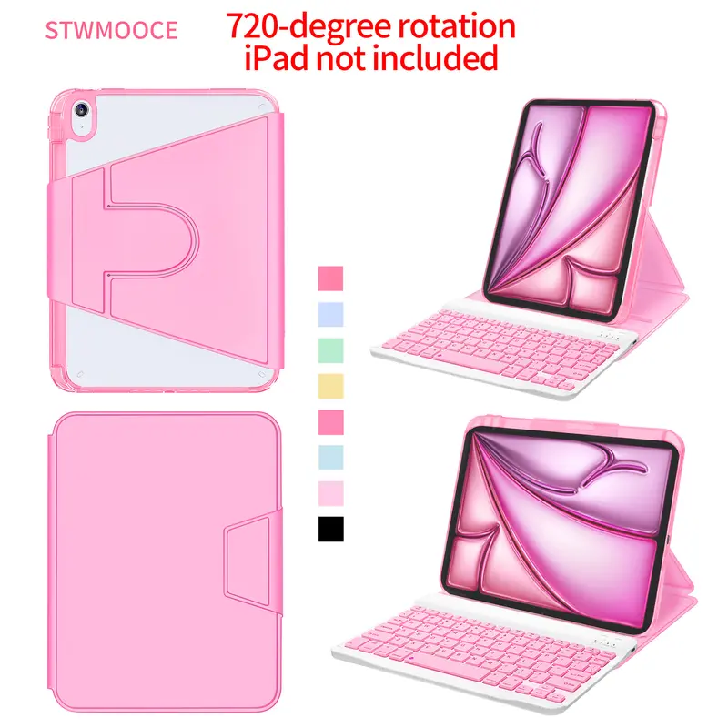 STWMOOCE 720-Degree Rotation Case for iPad Tablet Wireless Keyboard Cover Compatible with 10.2-inch iPad7th/8th/9th gens,10.9-inch iPad 10th Gens,iPad A16(chipset),iPad Air4/5th Gens,iPad Air(M2/M3 chipset),iPad Pro1st/2nd/3rd/4th Gens, Pink Computer case