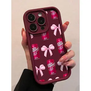 Bow-Knot1pc Wine Red Elegant Pull Tab Bow Phone Case Compatible With Apple  16, 15, 14, 13, 12, 11 Pro Max And Series