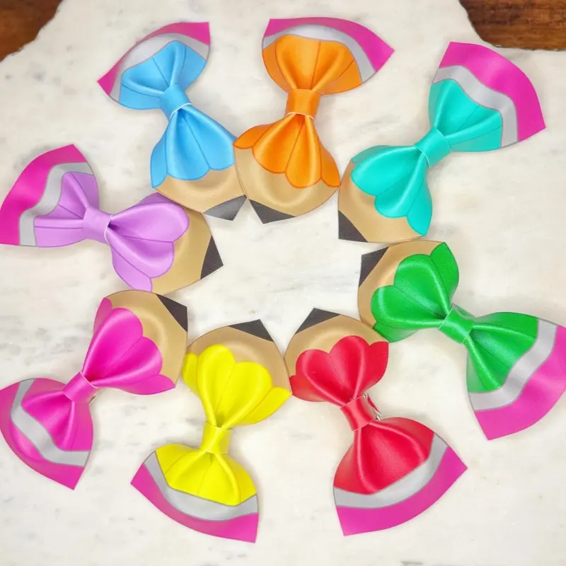 Crayon Hair Bow | Faux Leather Alligator Clip | Handmade Bow Large