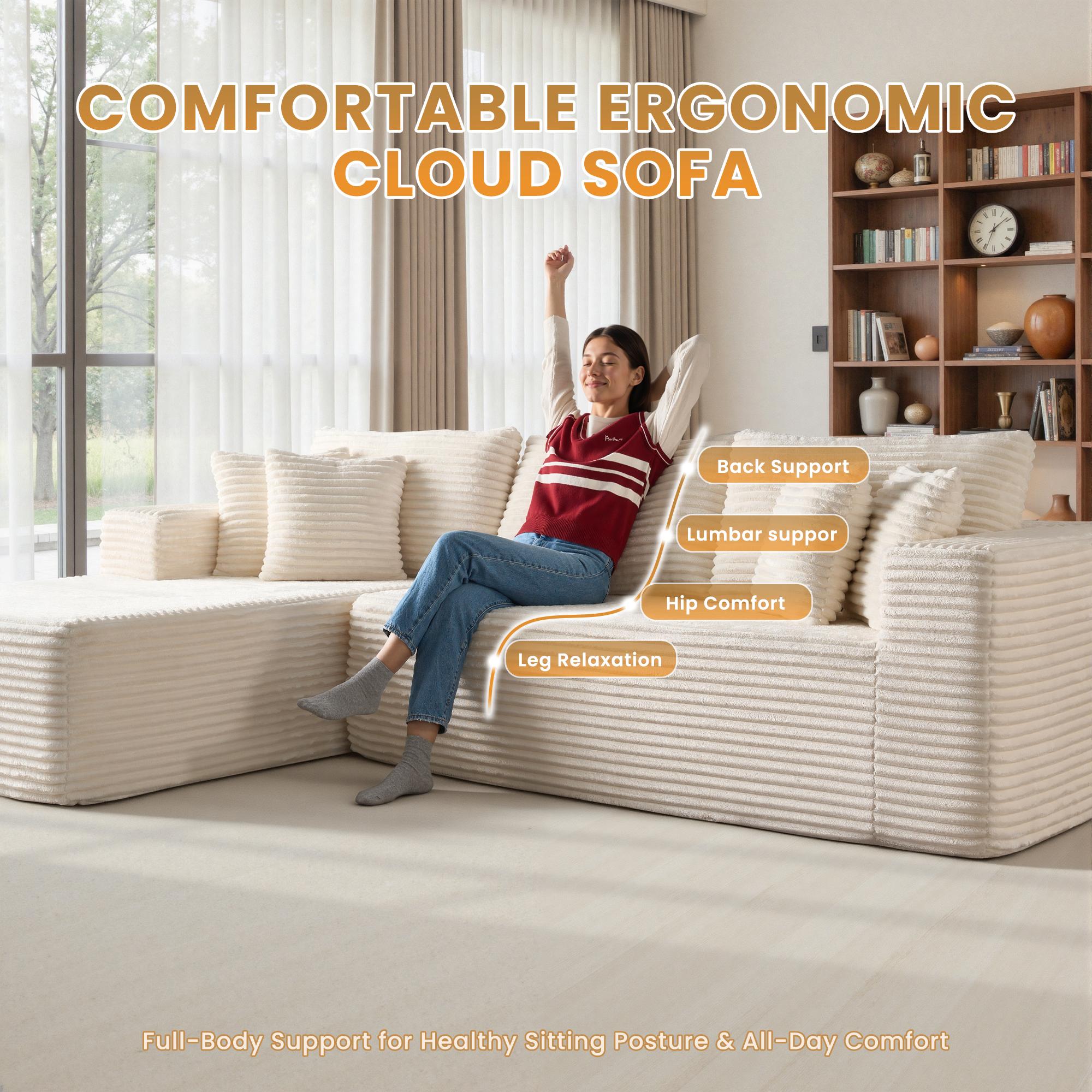 CAODOC 108“ Cloud Modular Sectional Couch with 1 Ottoman,Modern Minimalist Upholstered Couches, Comfort L Shaped Sofa for Living Room,Deep Seat Corner Couch,Free Combination,No Assembly Required