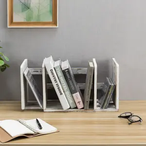 Whitewashed  Expandable Wood Desktop Bookshelf