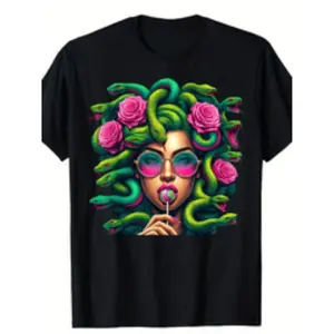 100% Cotton Golf Gift T-Shirt For Men and Women Medusa Hippie Psychedelic Snakes Greek Mythology Black T Shirt For Men