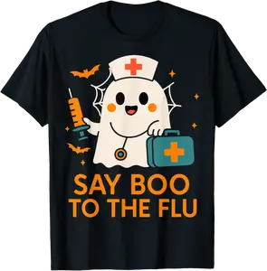 Say Boo to The Flu Nurse Halloween Vaccine Ghost Crew Funny T-Shirt - Ajitasirba Shop 41B0FQ1SG2JL