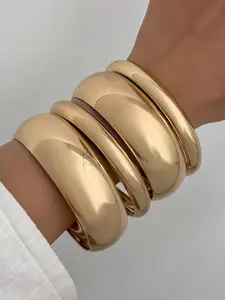 Festival Style Bracelet Set, Fashion Minimalist Round Thick Tube Bracelets, Vintage Wide Band Wristband, Stackable Statement Jewelry Gift, Bangles Bracelets