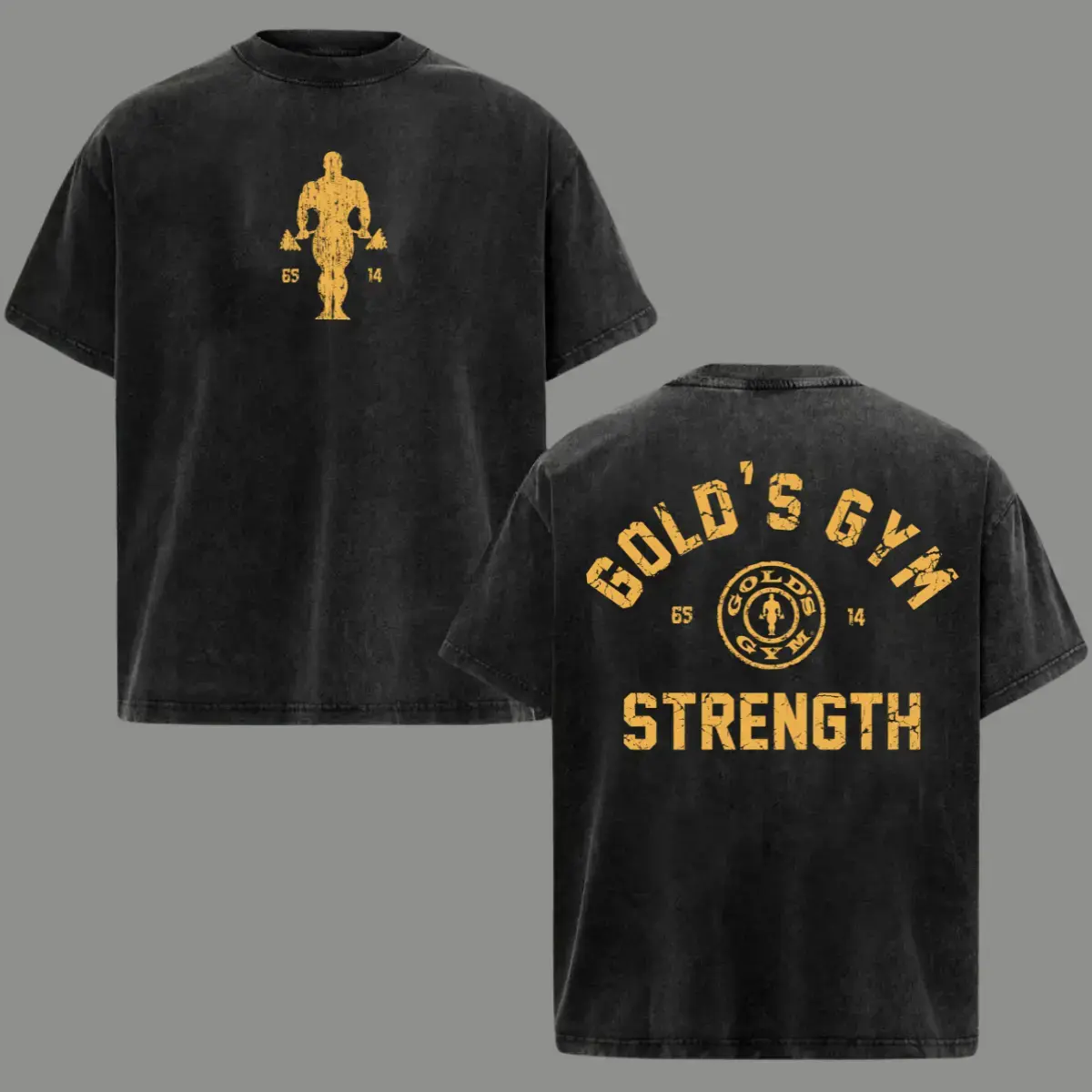 Men's Loose-Fit Heavy Cotton Washed Gold's Gym T-Shirt - Round Neck, Tropical Short-Sleeve, Classic Retro Bodybuilding Print, Unisex Athletic Streetwear, Gym Workout Pump Coverage, Summer Gift, Casual Menswear Top