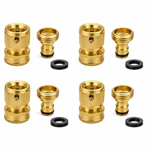 4 Sets Garden Hose Quick Connector, Solid Brass 3/4 Inch GHT Thread Fitting(NO Sprayer), No-Leak Water Hose Female & Male Adapter, Garden Hose Connectors, Summer Gardening Tool Accessories