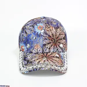 Sparkle Rhinestone Floral Baseball Hat - Vintage Colorful Bling Crystal Curved Brim Trucker Cap, Ideal for Beach Vacation, Daily Streetwear & Outdoor Sun Protection, Hats