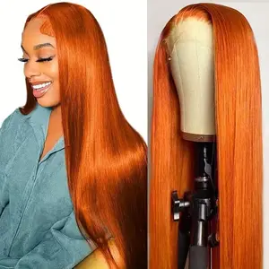30 Inch Ginger Wig Human Hair 13x6 180% Density Straight Ginger Orange Lace Front Wigs Human Hair 350 Colored HD Transparent Lace Frontal Wig Human Hair Orange Wigs Pre Plucked With Baby hair