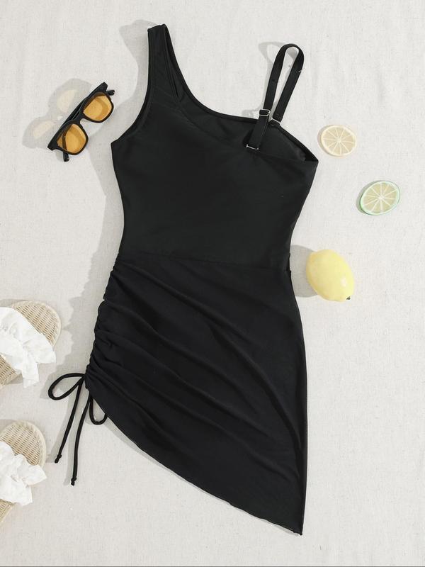 Women's Solid Color Mesh Insert One-piece Swimsuit, Casual Sleeveless Swimwear for Beach Holiday Vacation, Ladies Swimsuit for All Seasons, Mesh Swimsuits