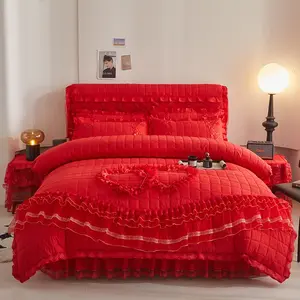 New Thick Quilt Cover Set, Bedding Set with Quilt and Two Pillowcases, Washable and, Cozy and Festive, Quilted Duvet Set