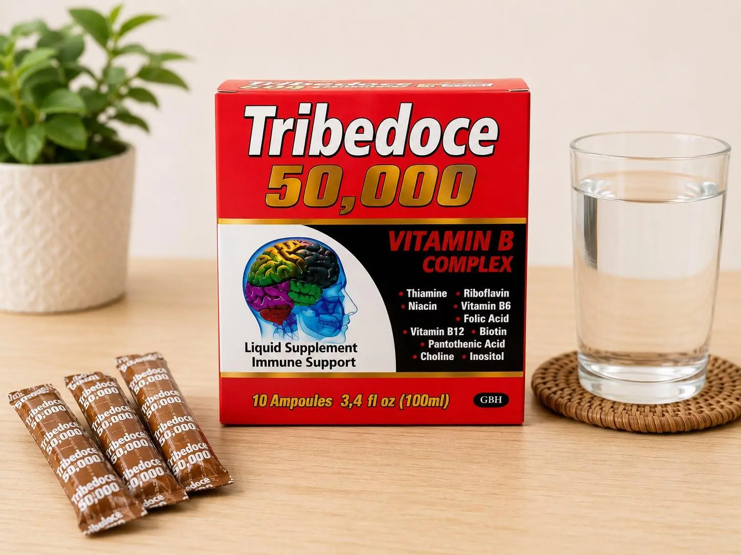 Tribedoce B-Complex Multi-Vitamin Liquid Supplement - 10 Ampoules (3.4fl oz Each) Healthcare Fitness