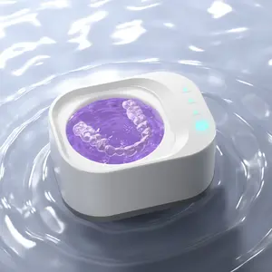 USB Rechargeable Oral Ultrasonic Denture Cleaning Case with 48kHz Vibration for Deep Cleaning of Braces Retainers Aligners Compact Design for Home Travel Cordless One Button Operation
