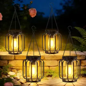 SummerVibes Solar Hanging Lanterns Outdoor Waterproof: 4/2 Pack Metal Solar-Powered Lights with Hook, Bright Warm Lantern Decor for Outside, Classic Outdoor Lighting for Yard Garden Patio Porch Balcony Decorations
