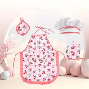 4-Piece Little Chef Apron Set with Hat, Adorable Chef Role Play Costume, Ideal Gift for Kids Who Love Cooking & Baking, Great for Pretend Play & Kitchen Fun