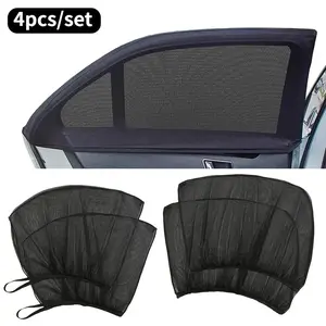 [4 Pack] Universal Car Window Sun Shades, Black Mesh Front & Rear UV Protection Covers. Breathable & Easy Install Auto Privacy Screens for Baby, Pet & Camping.