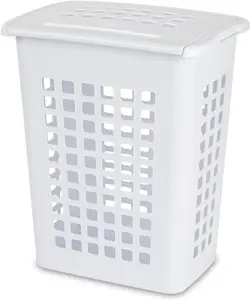 4-Pack LiftTop, Laundry Hamper for Clothes, Tall and Rectangular Plastic Basket with Lid, White - Large and Portable Storage Bin for Clothing and Towels - Ideal for Bathroom and Bedroom