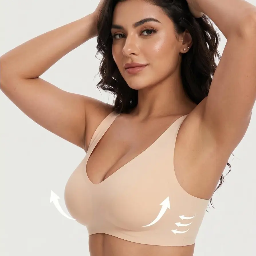 Sola-S Jelly Wireless Womens Comfortable Wireless Bras Push Up Bralettes Seamless Tshirts Bras Deep V Everyday Bras