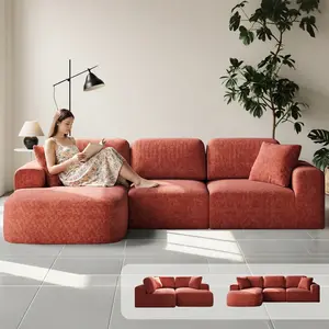 [Summervibes] Boneless Sectional Couch 107'' Modular L-Shaped Boneless Couch Modern Woven Textured Sectional Couch with Chaise Convertible Design No Assembly Required Perfect for Living Room Spring Home Decor Family Gift
