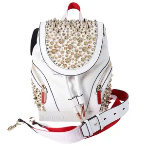 Pre-owned christian louboutin Leather Backpacks Explorafunk Small Backpack White Solid Classic Gold Spikes