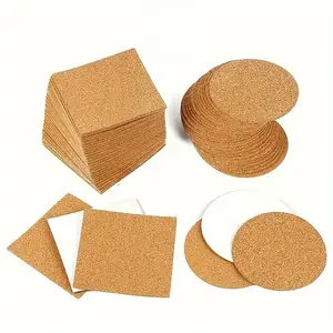 20pcs self-adhesive cork cushion, round, square cork cushion coaster cork material handmade diy craft suitable for home, table decoration restaurants, cafes, pubs, table water cups